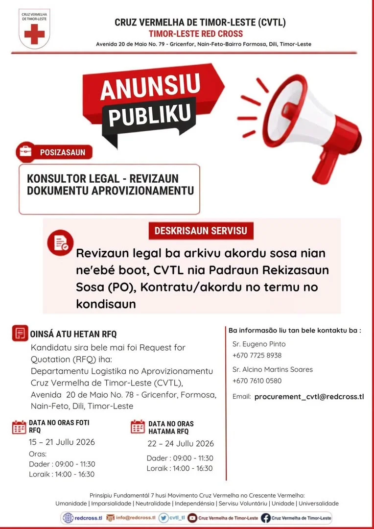 ANUNSIU PUBLIKU Cruz Vermelha de Timor-Leste