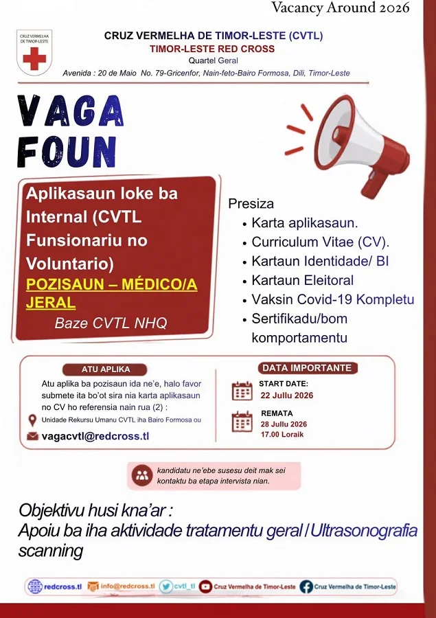 VACANCY ANNOUNCEMENT | CRUZ VERMELHA DE TIMOR-LESTE (CVTL)