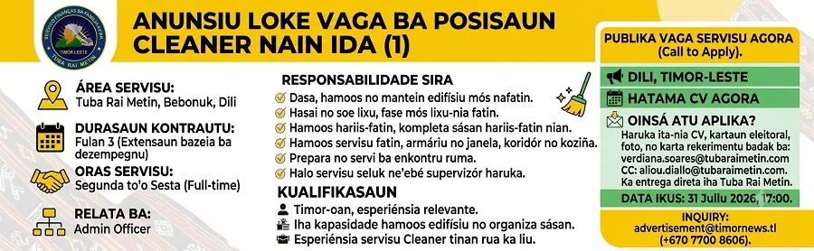 🧹 ANÚNSIU LOKE VAGA BA POZISAUN CLEANER NAIN IDA (1)
