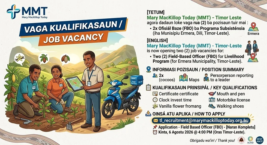 VACANCY ANNOUNCEMENT MARY MACKILLOP TODAY (MMT) – TIMOR-LESTE