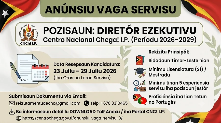 𝗔𝗡Ú𝗡𝗦𝗜𝗨 𝗩𝗔𝗚𝗔 𝗦𝗘𝗥𝗩𝗜𝗦𝗨 CENTRO NACIONAL CHEGA! I.P.