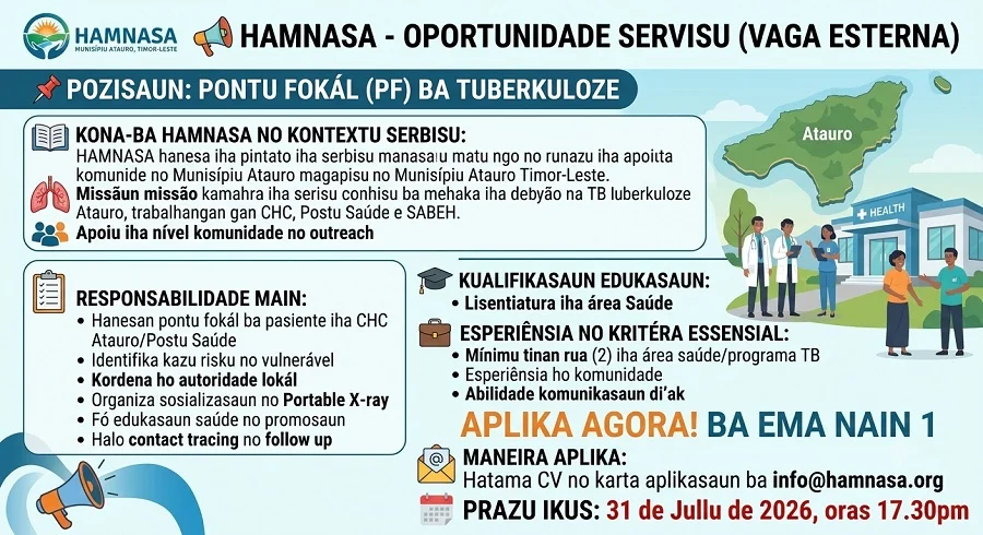 📢 HAMNASA - OPORTUNIDADE SERVISU (VAGA ESTERNA)