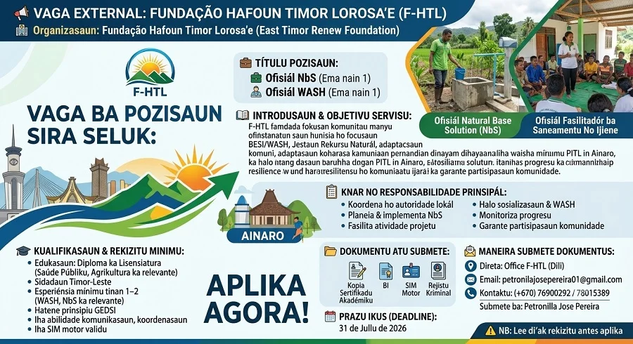 📢 VAGA EXTERNAL: FUNDAÇÃO HAFOUN TIMOR LOROSA'E (F-HTL)