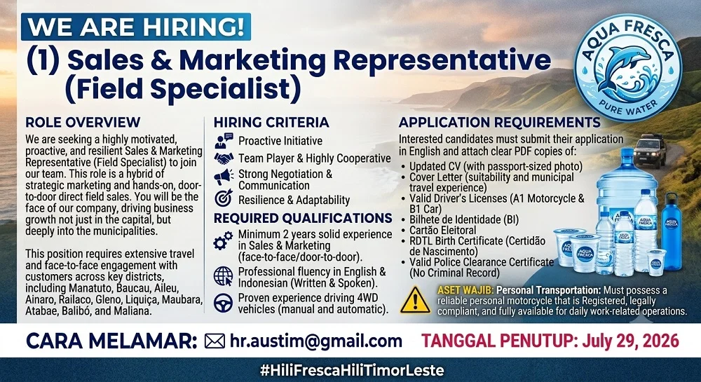 WE ARE HIRING! (1) Sales & Marketing Representative (Field Specialist)