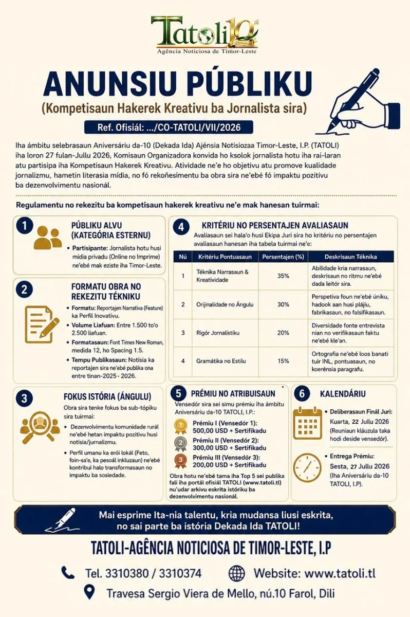 ANUNSIU PÚBLIKU (Kompetisaun Hakerek Kreativu ba Jornalista sira)