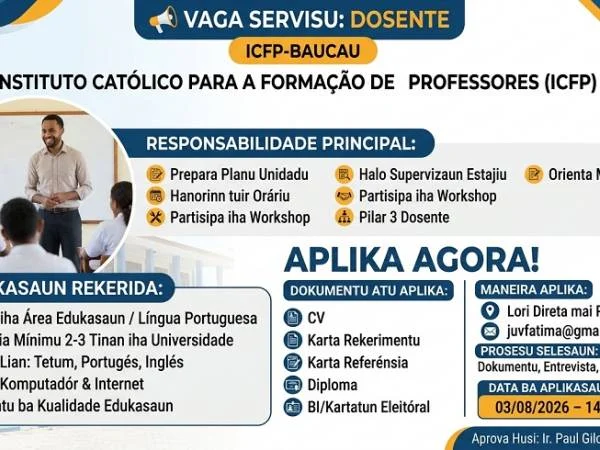 📢 𝗩𝗔𝗚𝗔 𝗦𝗘𝗥𝗩𝗜𝗦𝗨  (Dadaun ne'e ICFP buka hela pesoál atu bele servisu iha ICFP)