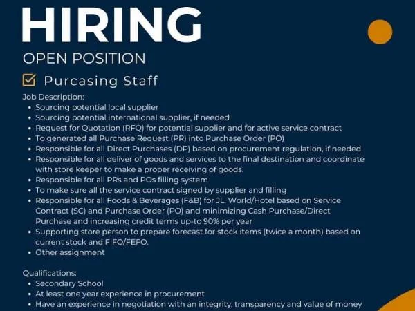 WE ARE HIRING  Purcasing Staff
