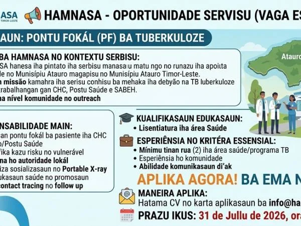 📢 HAMNASA - OPORTUNIDADE SERVISU (VAGA ESTERNA)